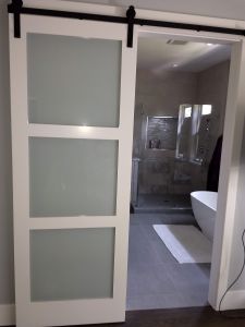 3 panel frosted glass barn door